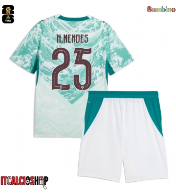 Portogallo Nuno Mendes #25 Seconda Maglia Bambino Mondiali 2026 Manica Corta (+ Pantaloni corti)